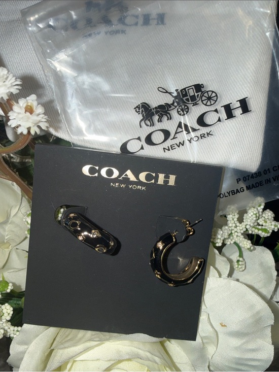 Coach Jewelry - Coach Black Hoop with gold stars and letter “C”